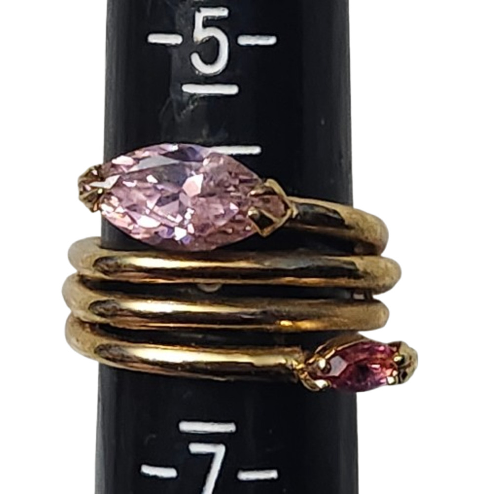 18k GE Pink Rhinestone Crystal  Marquise Navette  Square Wrap  Ring Size 6
